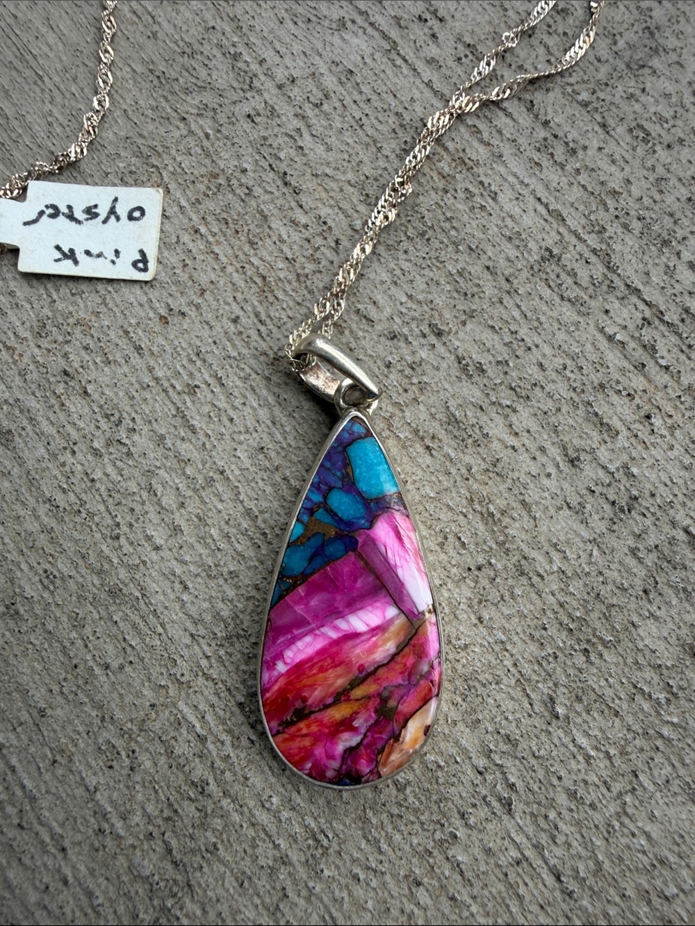 Vibrant Pink and Turquoise oyster Teardrop Pendant Necklace - Women Jewelry